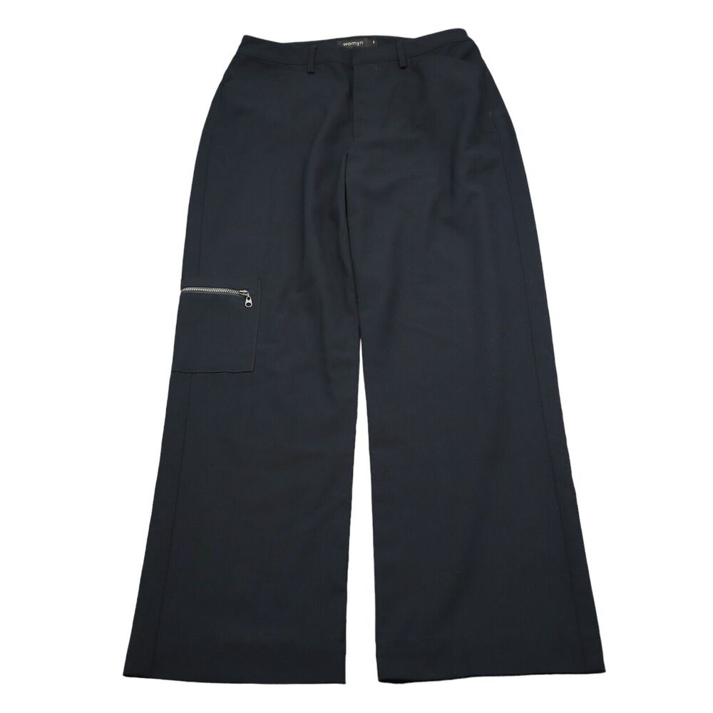 Womyn Pants Womens 6 Black High Rise Slash Pocket Metallic Zipper Cargo Trouser